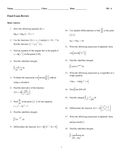Final Exam Calculus II Review 2 Fall 13