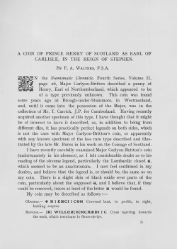 A coin of Prince Henry of Scotland as Earl of Carlisle in the reign of