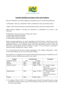 Nutrition labelling of starch products