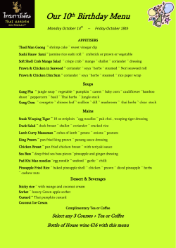 Our 10th Birthday Menu - Thai Garden Restaurant