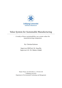 Value System for Sustainable Manufacturing