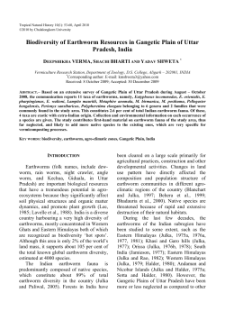 Biodiversity of Earthworm Resources in Gangetic Plain of Uttar