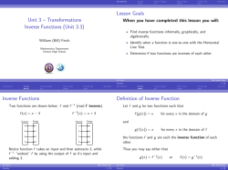 Unit 3 – Transformations Inverse Functions (Unit 3.3)