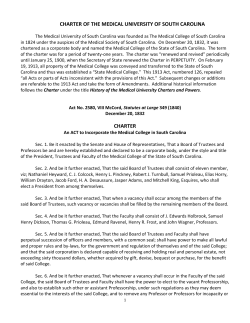 CHARTER OF THE MEDICAL UNIVERSITY OF SOUTH CAROLINA