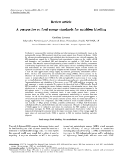 Review article A perspective on food energy standards for nutrition