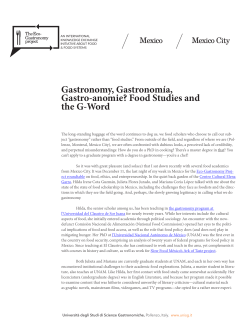 Gastronomy, Gastronom&iacute;a, Gastro-anomie? Food Studies