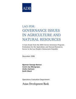 Lao PDR: Governance Issues in Agriculture and Natural Resources