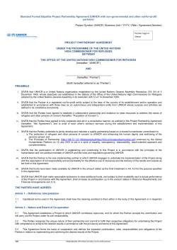 Standard Format Bipartite Project Partnership Agreement (UNHCR