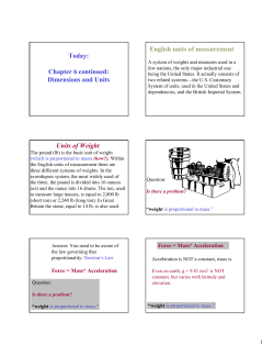 Today: Chapter 6 continued: Dimensions and Units English units of