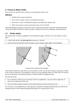 2. Forces in Static Fluids 2.1 Fluids statics