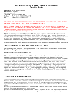 PSYCHIATRIC SOCIAL WORKER - Transfer or Reinstatement