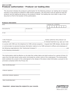 Producer authorization - Producer car loading sites
