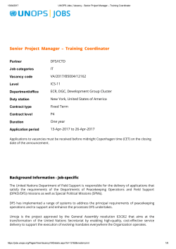 Senior Project Manager &ndash; Training Coordinator