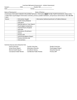 Functional Behavioral Assessment &ndash; Indirect Assessment