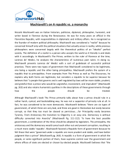 Machiavelli`s on A republic vs. a monarchy