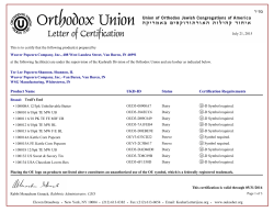 Trails End Kosher Certificate