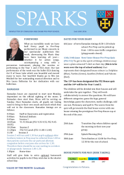 FOREWORD VALUE OF THE MONTH Gratitude RAMADAN DATES