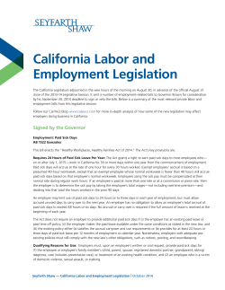 California Labor and Employment Legislation