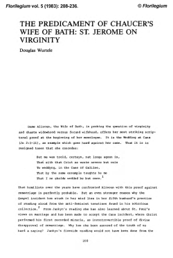 the predicament of chaucer`s wife of bath: st. jerome on virginity