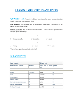 LESSON 1: QUANTITIES AND UNITS
