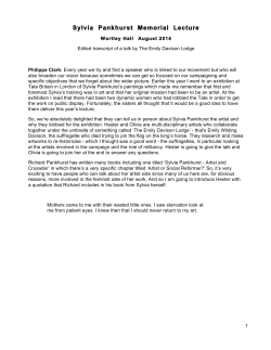 Sylvia Pankhurst Memorial Lecture - The Sylvia Pankhurst Memorial