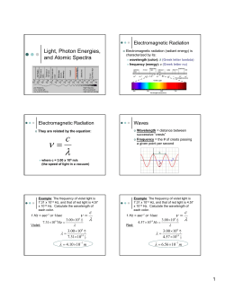 Light, Photon Energies, and Atomic Spectra &lambda; &nu; &lambda; &nu;