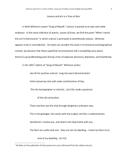 Science and Art in a Time of War In Walt Whitman`s poem &ldquo;Song of