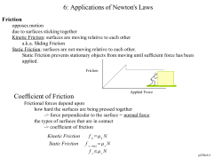 6: Applications of Newton`s Laws Coefficient of Friction