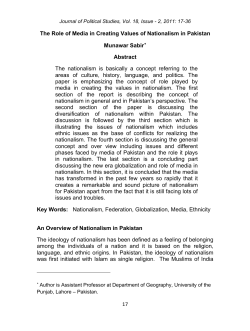 The Role of Media in Creating Values of Nationalism in Pakistan by