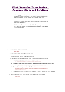 First Semester Exam Review Answers, Hints and Solutions