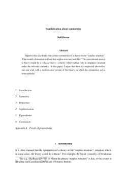 Sophistication about symmetries Neil Dewar 1 - Philsci