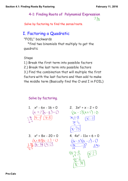 Section 4.1: Finding Roots By Factoring