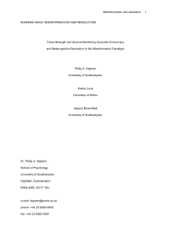 Misinformation and resolution 1 RUNNING HEAD