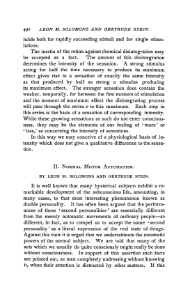 Solomons (1896) Normal motor automatism