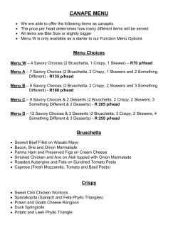 manna cocktail menu @ R75 per head