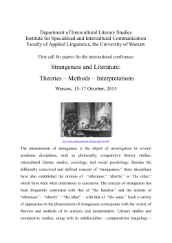 Strangeness and Literature: Theories &ndash; Methods &ndash; Interpretations