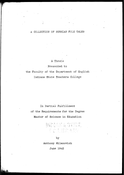 A COLLECTION OF SERBIAN FOLK TALES A Thesis Presented to