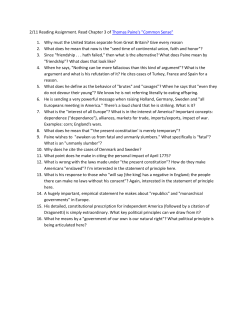 2/11 Reading Assignment. Read Chapter 3 of Thomas Paine`s