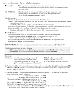 SCH 3U1 Unit 1: Experiment : The Law of Definite Proportions