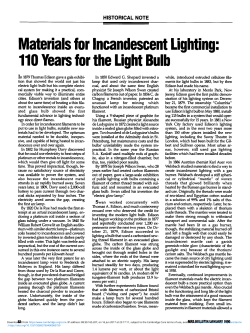 Materials for Incandescent Lighting: 110 Years for the Light Bulb