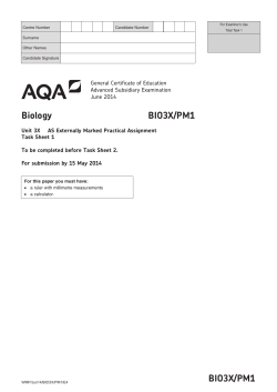 A-level Biology EMPA Task sheet 1 Unit 03X - EMPA June 2014