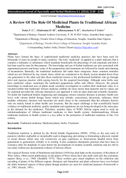 A Review Of The Role Of Medicinal Plants In Traditional African