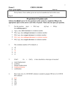 Exam 2 CHEM 1303.001 30 questions/3.33 points each