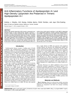 Anti-Inflammatory Functions of Apolipoprotein A-I and High
