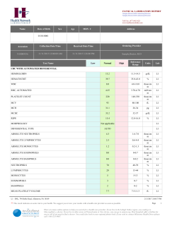 Test Name Low Normal High Reference Range Units Lab CBC