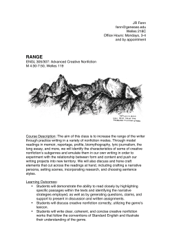 Mondays, 3-4 and by appointment ENGL 305/307