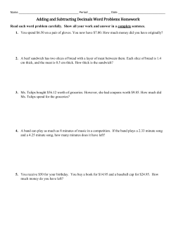 Adding and Subtracting Decimals Word Problems Homework