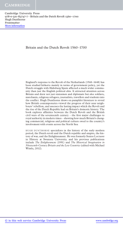 Britain and the Dutch Revolt 1560&ndash;1700