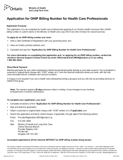 Application for OHIP Billing Number for Health Care