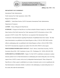 DEPARTMENT OF COMMERCE International Trade Administration